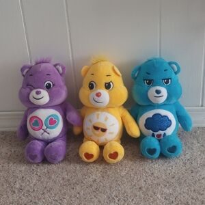 Purple Yellow Blue Care Bears Plushies Bundle